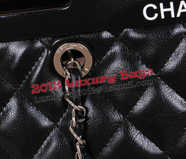 Chanel Shopping Bag Iridescent Leather Rigid Handles A66389 Black