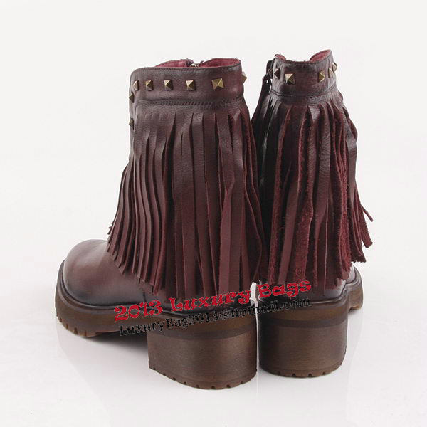 Valentino Tassels Calfskin Leather Ankle Boot VT204 Burgundy