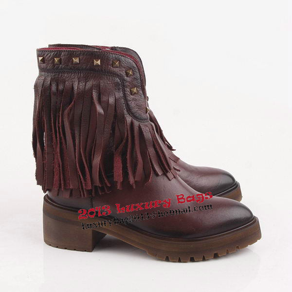 Valentino Tassels Calfskin Leather Ankle Boot VT204 Burgundy