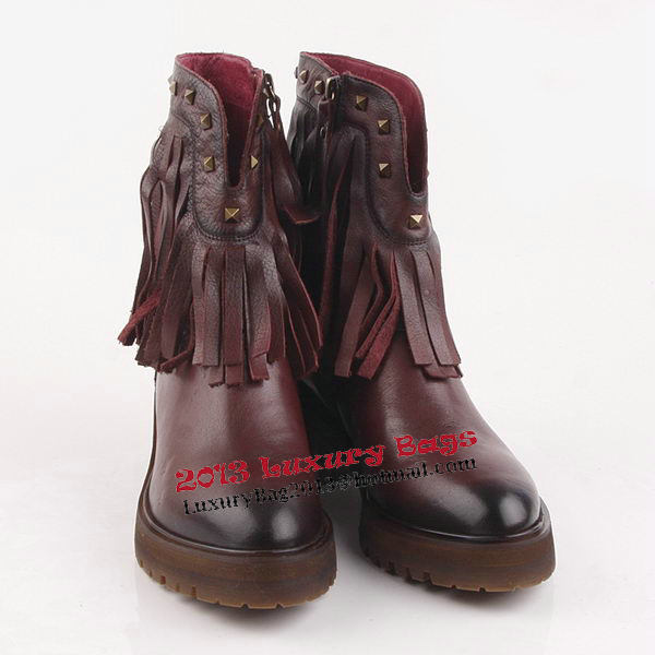 Valentino Tassels Calfskin Leather Ankle Boot VT204 Burgundy