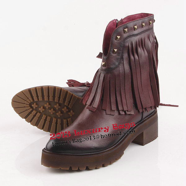 Valentino Tassels Calfskin Leather Ankle Boot VT204 Burgundy