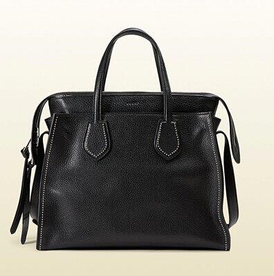 GUCCI 37082 Litchi Leather Black Bag