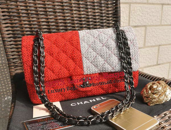 Chanel 2.55 Series Classic Flap Bag Fabric CF1112 Red&Grey