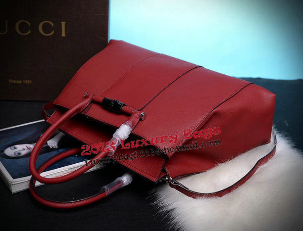 Gucci Lady Bamboo Leather Top Handle Bag 370815 Red