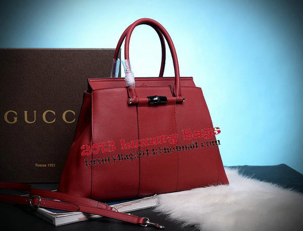 Gucci Lady Bamboo Leather Top Handle Bag 370815 Red