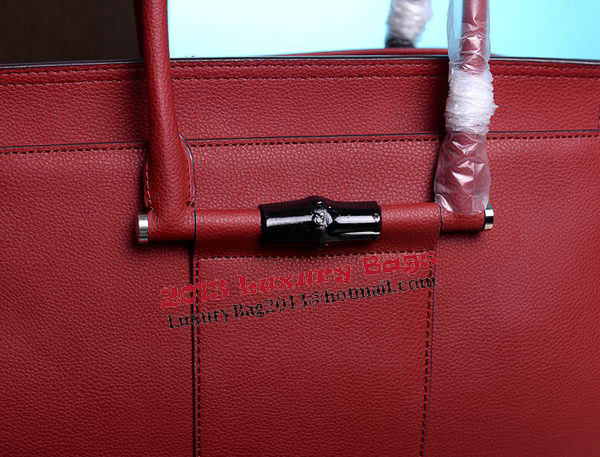 Gucci Lady Bamboo Leather Top Handle Bag 370815 Red