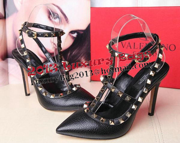 Valentino Litchi Leather Rivet 100mm Sandal VT263YZM Black