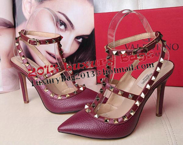 Valentino Litchi Leather Rivet 100mm Sandal VT263YZM Burgundy