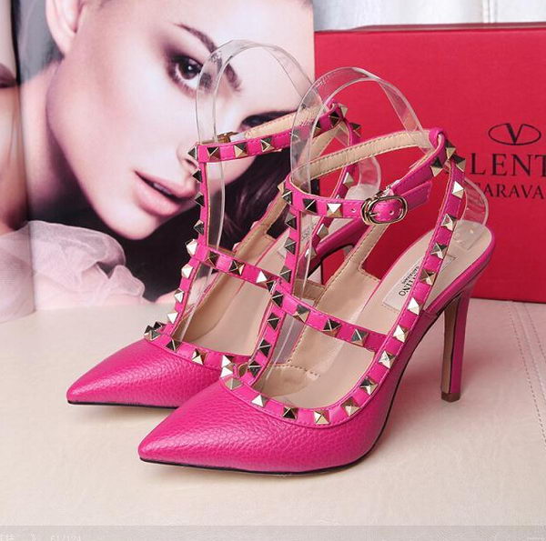 Valentino Litchi Leather Rivet 100mm Sandal VT263YZM Rose