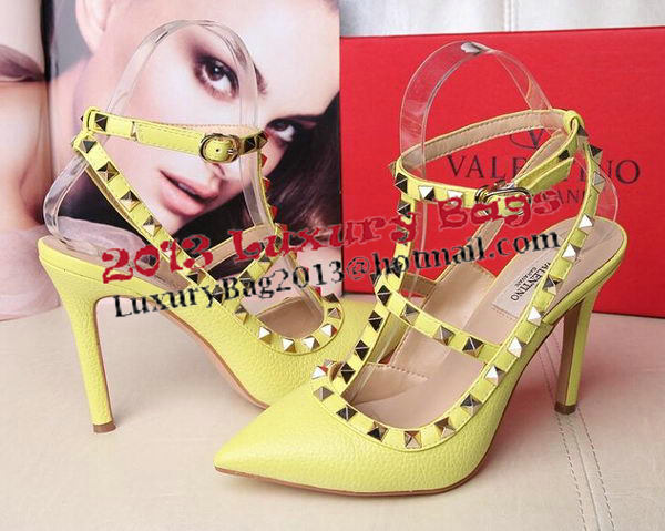 Valentino Litchi Leather Rivet 100mm Sandal VT263YZM Yellow