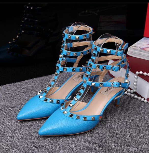 Valentino Litchi Leather Rivet 65mm Sandal VT246YZM Blue