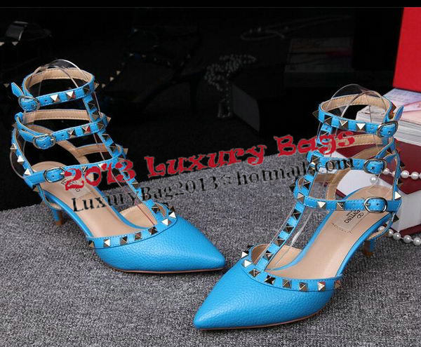 Valentino Litchi Leather Rivet 65mm Sandal VT246YZM Blue