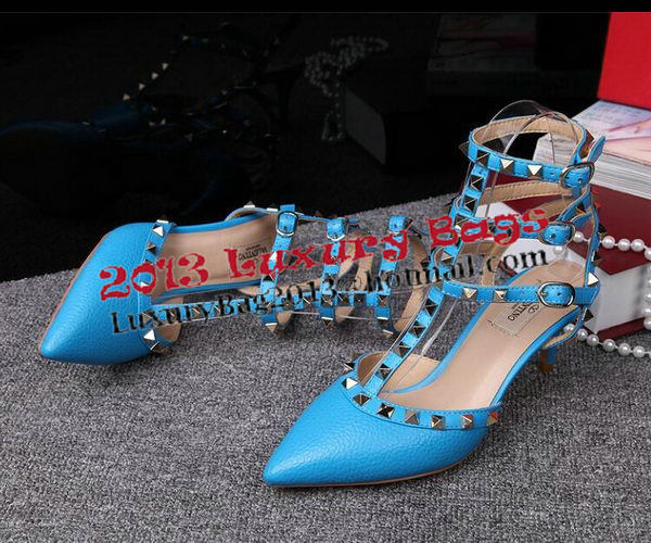 Valentino Litchi Leather Rivet 65mm Sandal VT246YZM Blue