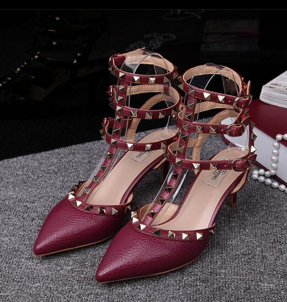 Valentino Litchi Leather Rivet 65mm Sandal VT246YZM Burgundy