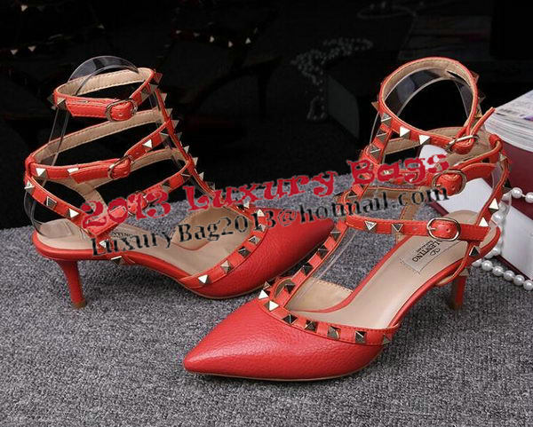 Valentino Litchi Leather Rivet 65mm Sandal VT246YZM Orange