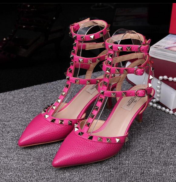 Valentino Litchi Leather Rivet 65mm Sandal VT246YZM Rose