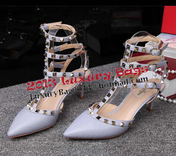 Valentino Litchi Leather Rivet 65mm Sandal VT246YZM SkyBlue