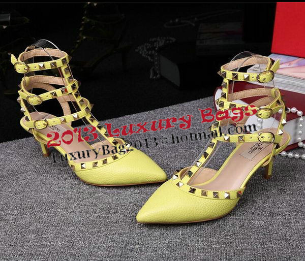 Valentino Litchi Leather Rivet 65mm Sandal VT246YZM Yellow