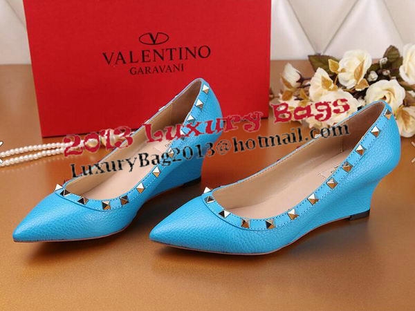 Valentino Litchi Leather Rivet Pump VT239YZM Blue