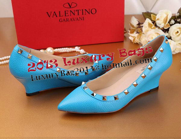 Valentino Litchi Leather Rivet Pump VT239YZM Blue