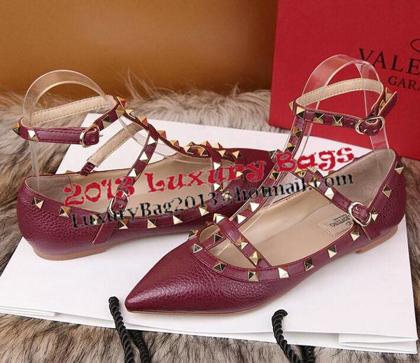 Valentino Litchi Leather Rivet Sandal VT221YZM Burgundy