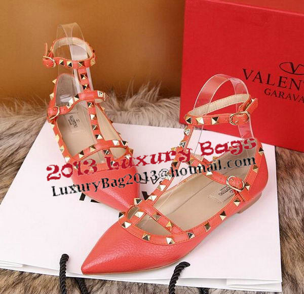 Valentino Litchi Leather Rivet Sandal VT221YZM Orange