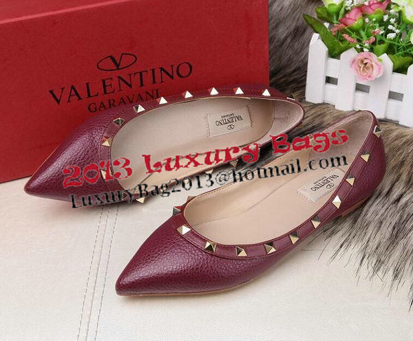 Valentino Sheepskin Leather Rivet Flat VT213YZM Burgundy