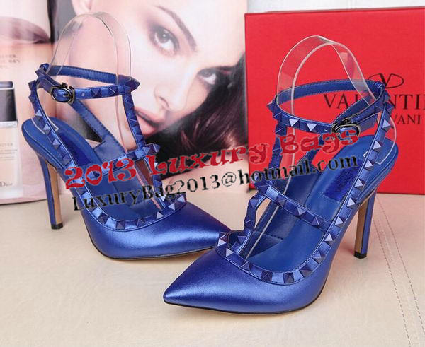 Valentino Smooth Leather Rivet 100mm Sandal VT258YZM Royal