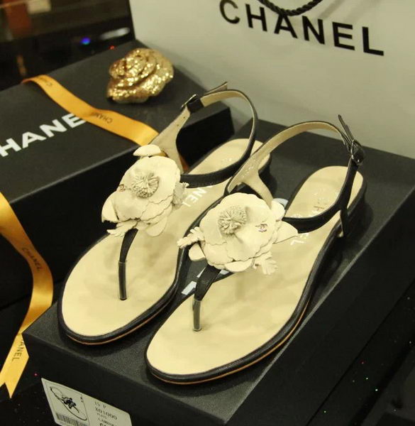 Chanel Sheepskin Leather Sandals CH1067 Black&Apricot