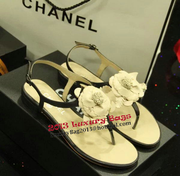 Chanel Sheepskin Leather Sandals CH1067 Black&Apricot