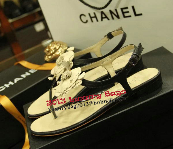 Chanel Sheepskin Leather Sandals CH1067 Black&Apricot