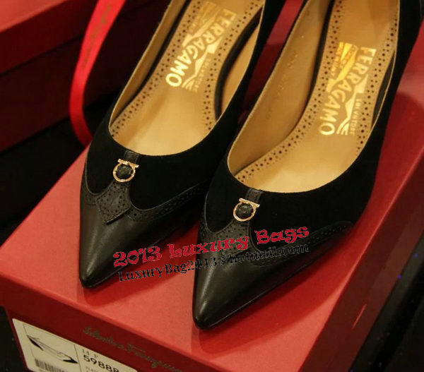 Ferragamo Suede Leather Pump FL0541 Black