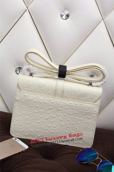 Hermes Ostrich Leather Flap Shoulder Bag H8075 White