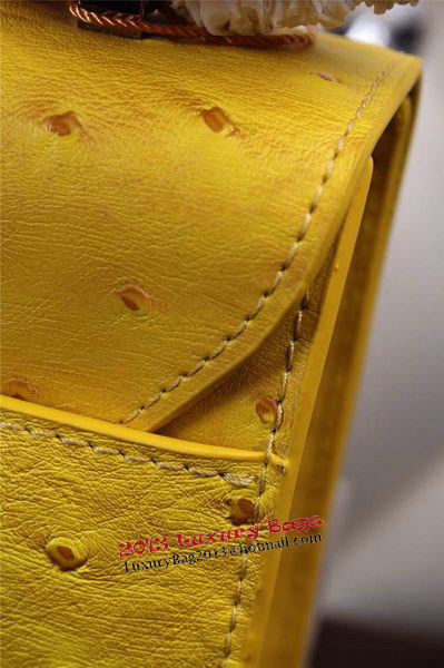 Hermes Ostrich Leather Flap Shoulder Bag H8075 Yellow