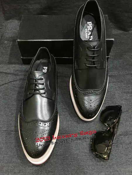 Prada Men Casual Shoes Calfskin Leather PD377 Black