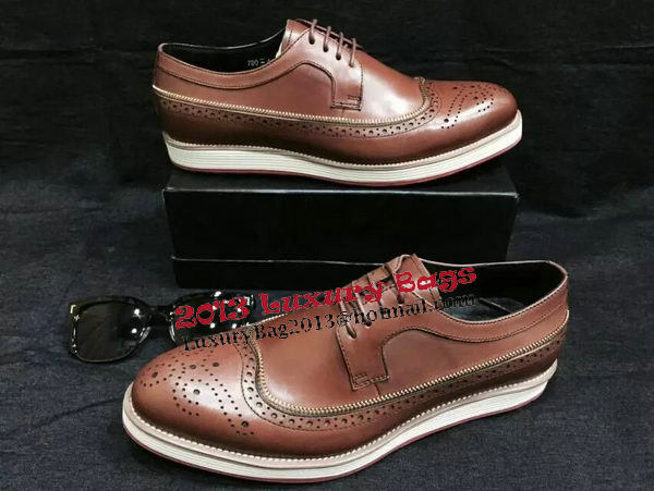 Prada Men Casual Shoes Calfskin Leather PD377 Brown