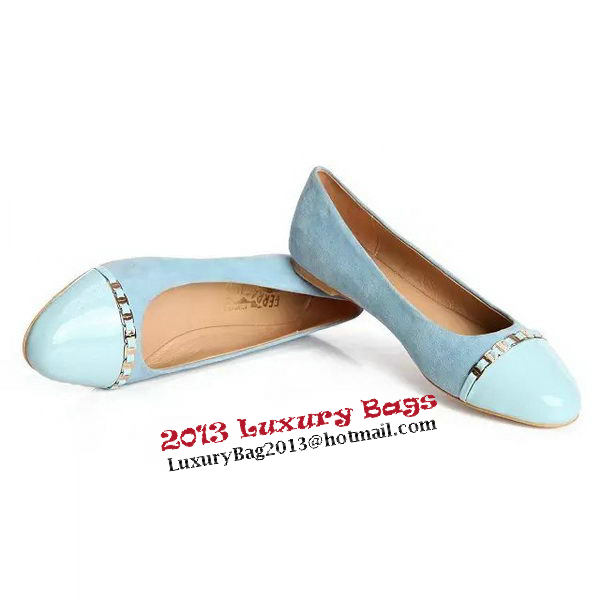 Ferragamo Ballerina Suede Leather FL0559 Light Blue