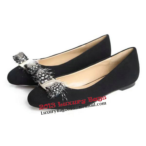 Ferragamo Ballerina Suede Leather FL0563 Black