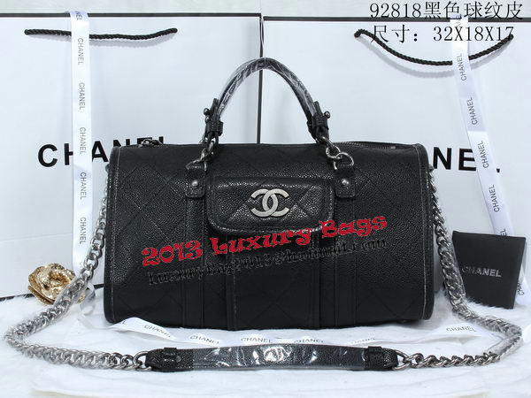 Chanel Bowling Handbags Cannage Patterns Leather A92818 Black