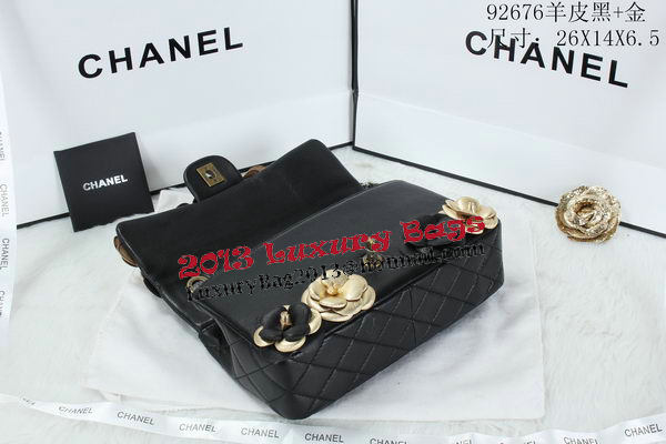 Chanel Classic Flap Camellia Bag Sheepskin Leather A92676 Black