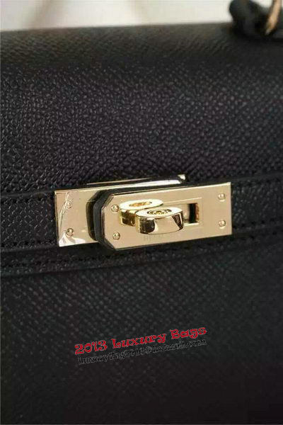 Hermes Kelly 20cm Tote Bag Litchi Leather K20 Black