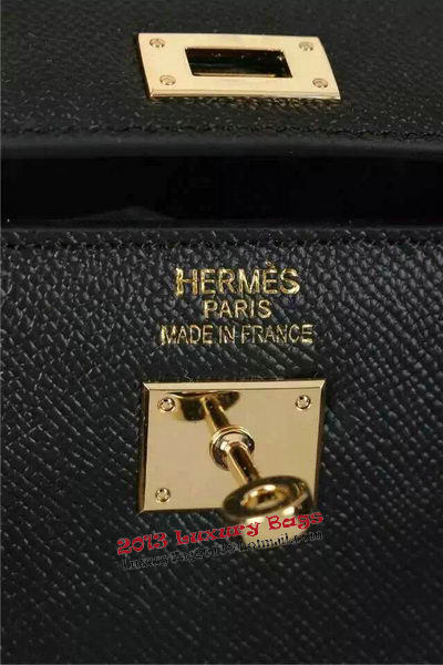 Hermes Kelly 20cm Tote Bag Litchi Leather K20 Black