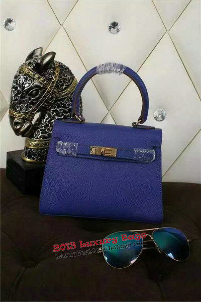 Hermes Kelly 20cm Tote Bag Litchi Leather K20 Blue