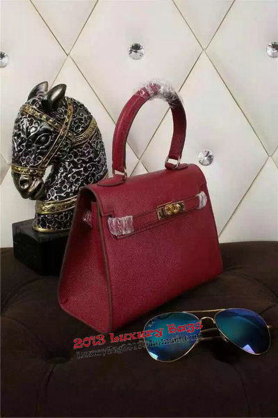 Hermes Kelly 20cm Tote Bag Litchi Leather K20 Burgundy