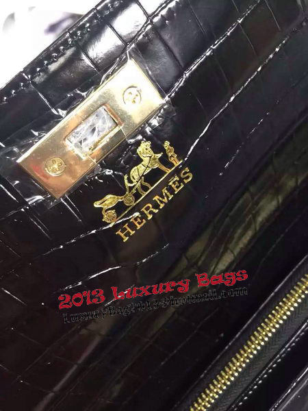 Hermes Kelly Clutch Bag Croco Leather K2651 Black