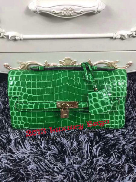 Hermes Kelly Clutch Bag Croco Leather K2651 Green