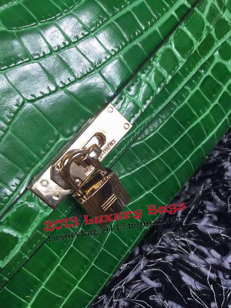 Hermes Kelly Clutch Bag Croco Leather K2651 Green