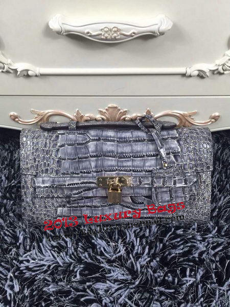 Hermes Kelly Clutch Bag Croco Leather K2651 Grey