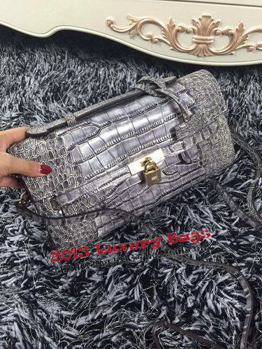 Hermes Kelly Clutch Bag Croco Leather K2651 Grey