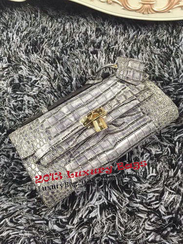 Hermes Kelly Clutch Bag Croco Leather K2651 Grey